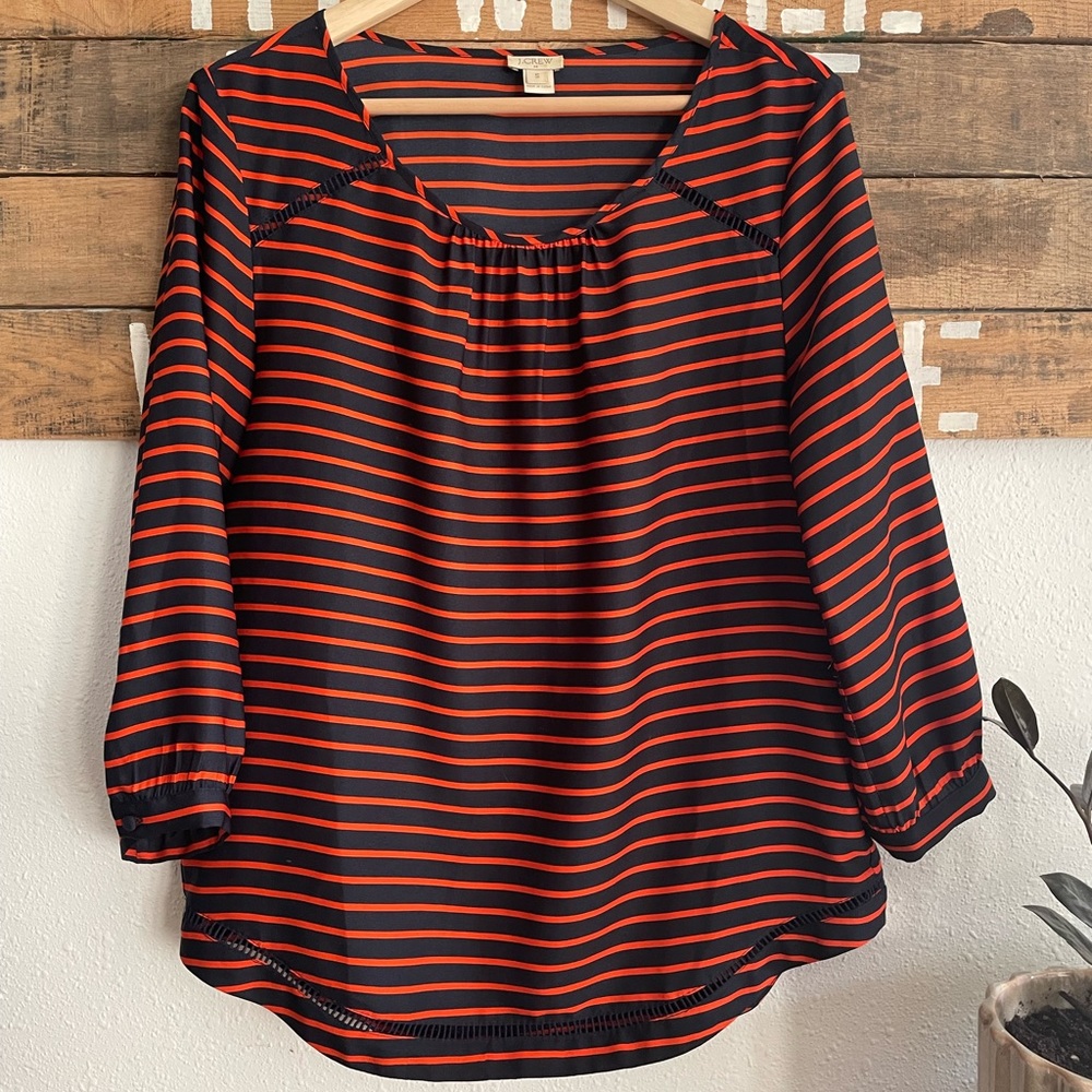 Navy and Red Striped J. Crew 3/4 Sleeve Blouse